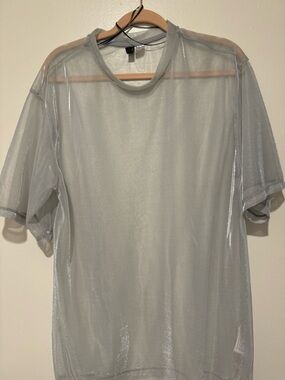 H&M Sheer Silver-Gray Short Sleeve Tee